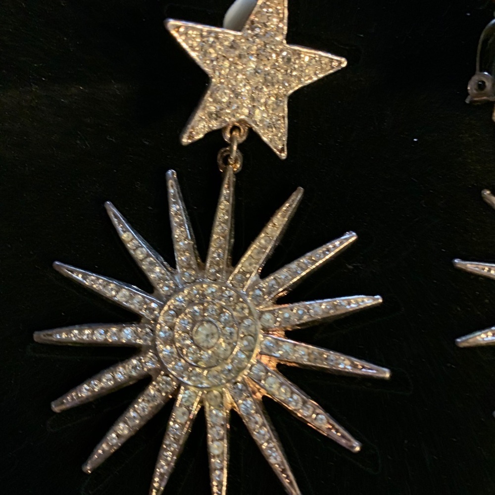 “Fireworks” Clip on Earrings Rhinestones- 3.5”drop - Picture 4 of 7